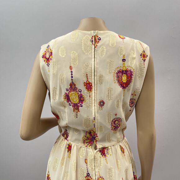 Alice of California Vtg 60s Dress Women M Metallic Batik Print Maxi Boho Formal - Picture 6 of 10